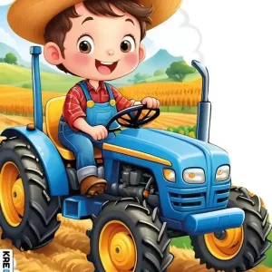 Traktor z rolnikiem. Kolorowanka z brokatem