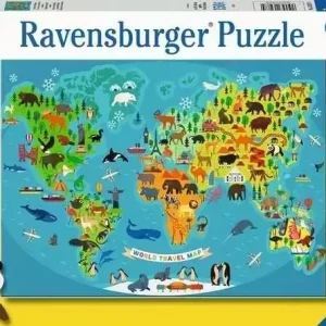 Puzzle 150 Mapa świata dzikich zwierząt XXL