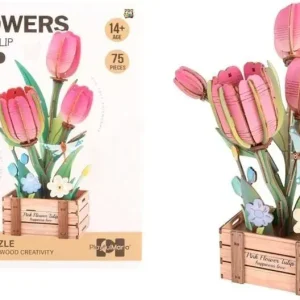 Puzzle 3D drewniane kwiaty tulipany